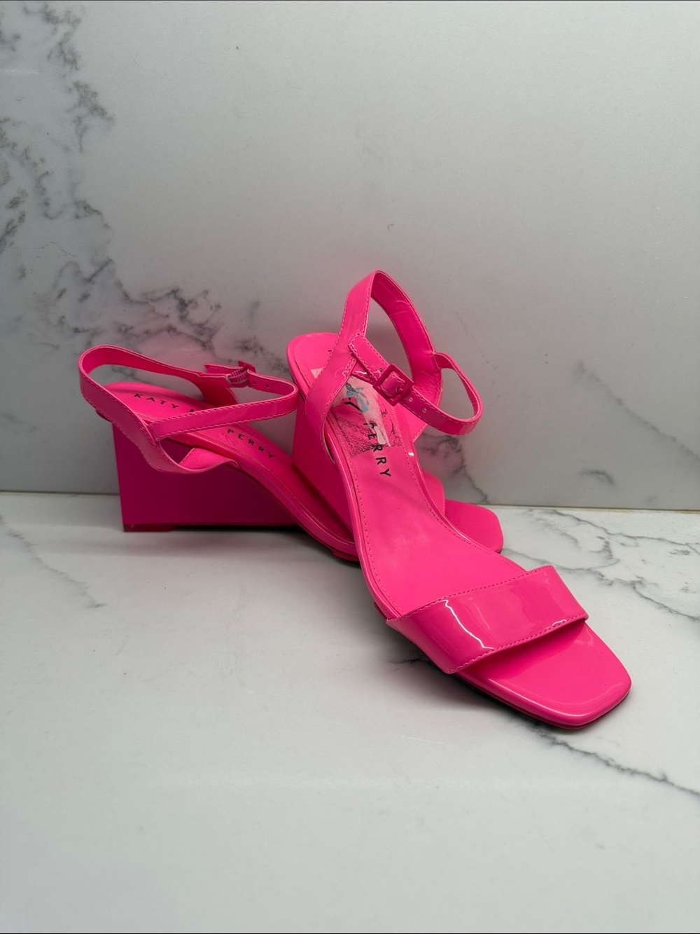 Katy Perry Collections Neon Pink Patent Block Heel Sandals